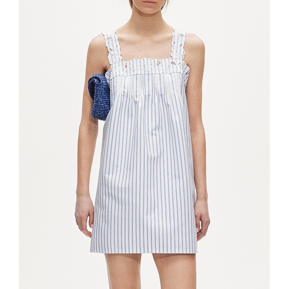 J.Crew Ondine Mini Dress Womens Medium Tall Blue White Striped Coastal